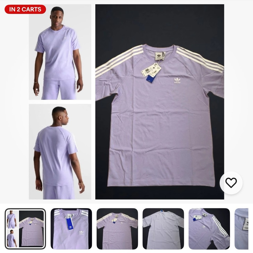 Adidas Men's Lavender Tee with White Stripes